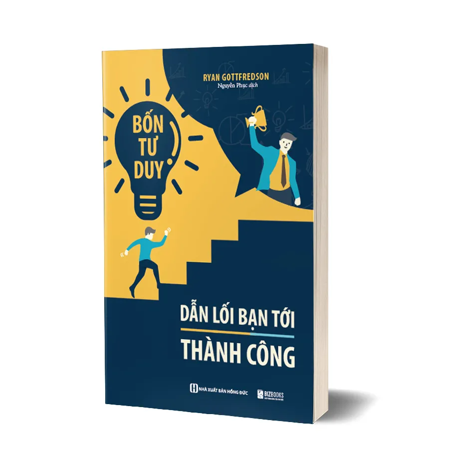 Bìa sách Bốn tư duy dẫn lối bạn tới thành công PDF với hình ảnh minh họa các bánh răng đang vận hành