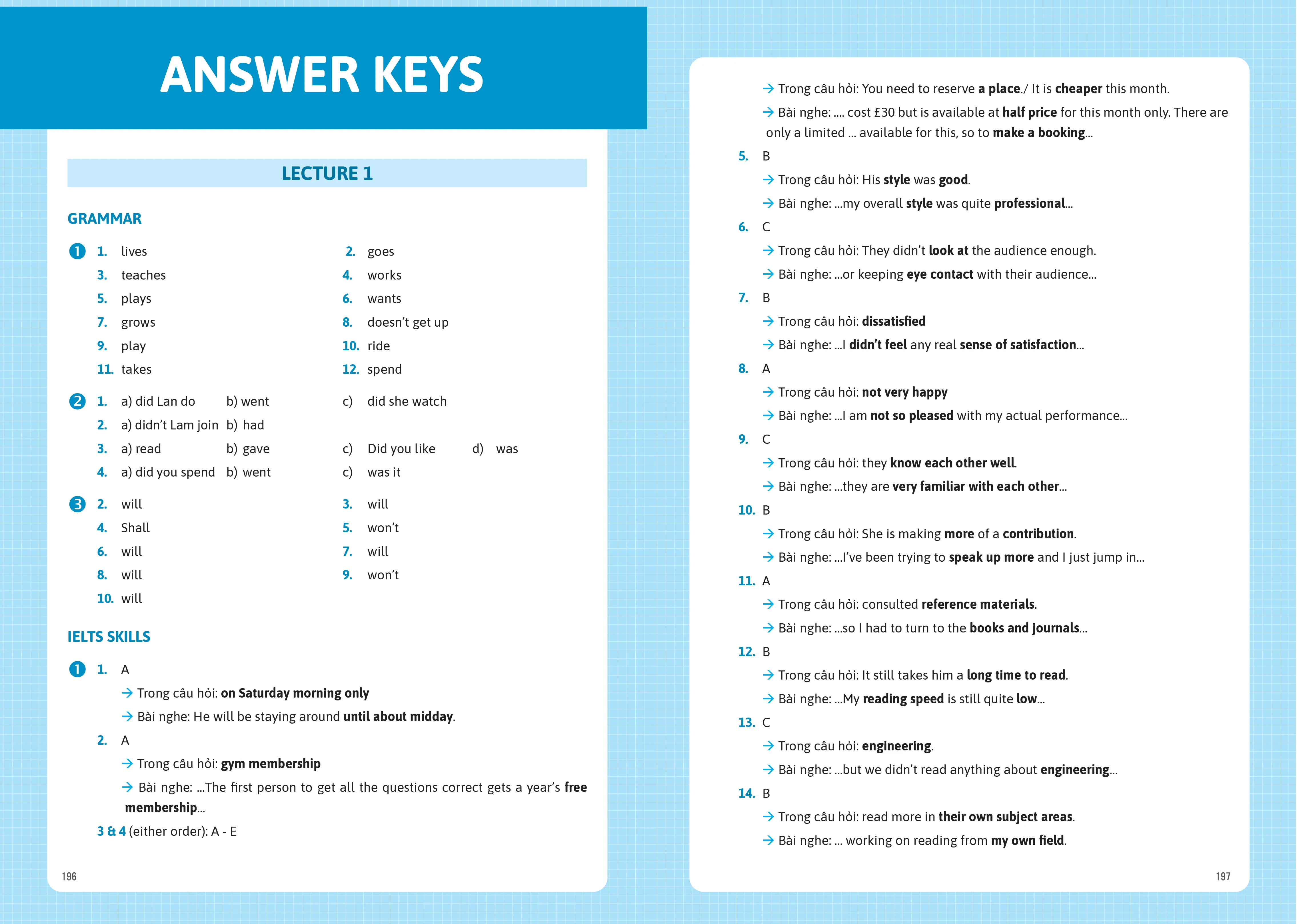 Phần giải thích đáp án chi tiết trong sách IELTS Key Grammar PDF