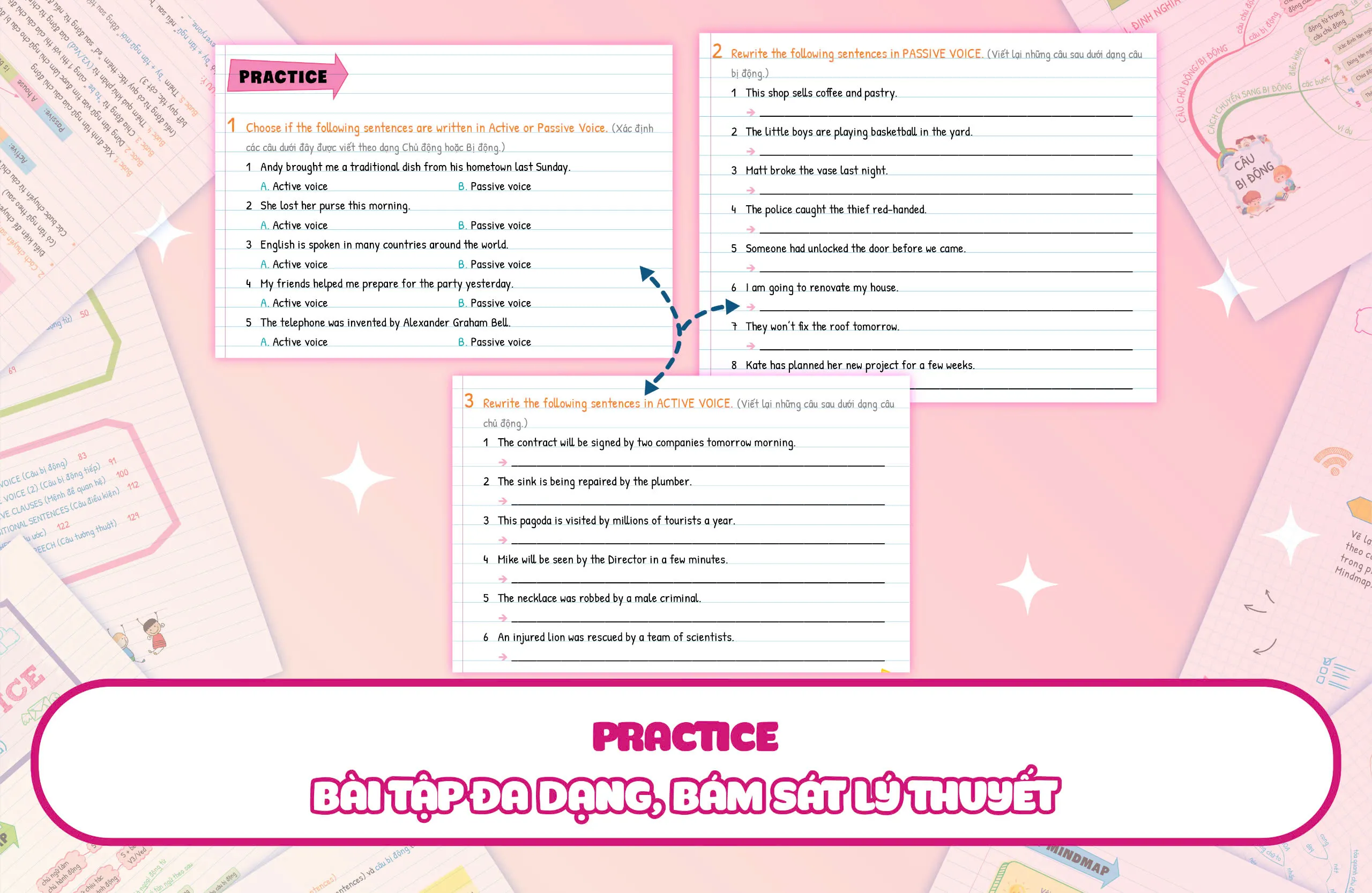 Một dạng bài tập ngữ pháp trong sách Tự Học Ngữ Pháp Tiếng Anh Bằng Mindmap Tập 2