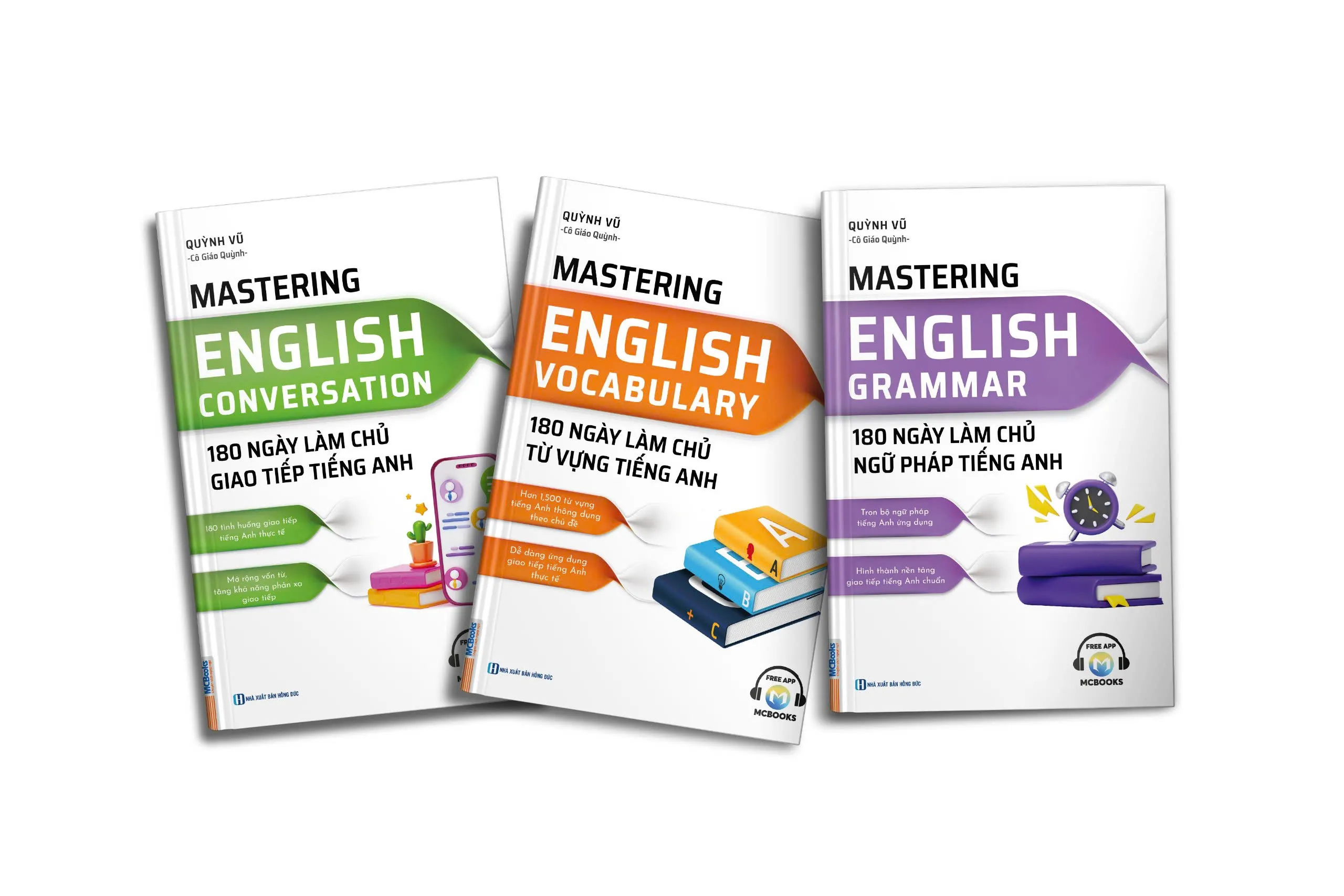 Bộ ba sách Mastering English gồm Vocabulary, Grammar và Conversation của MCBooks