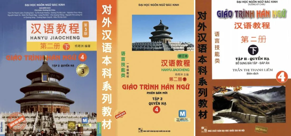 Bộ sách Giáo trình Hán ngữ Quyển 4 các phiên bản, trong đó phiên bản 3 được nhiều người tìm tài liệu tập viết PDF