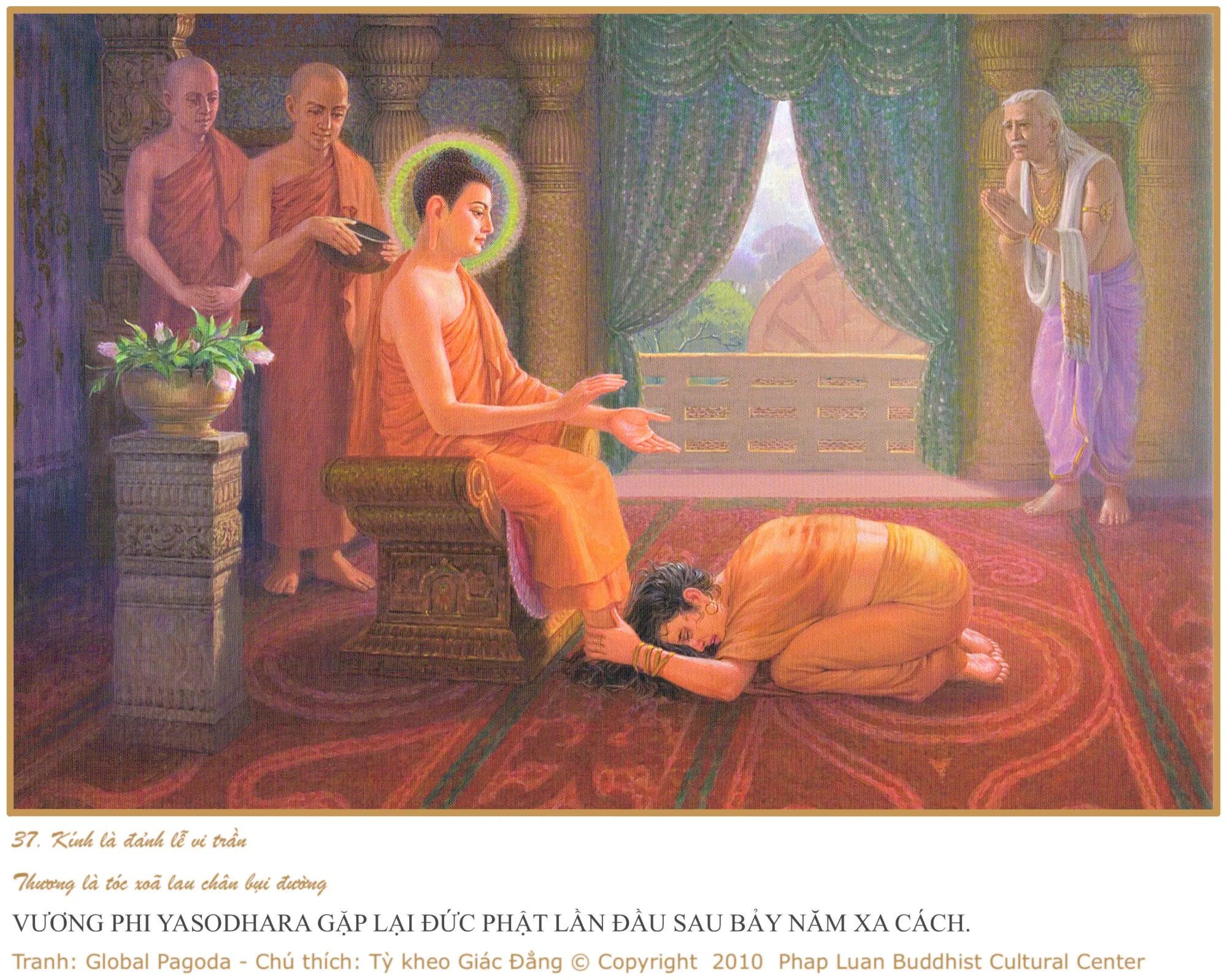 Hoàng hậu Da Du Đà La gặp lại Đức Phật khi Ngài trở về cố hương Kapilavastu