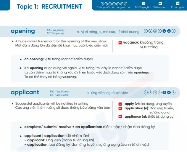 Minh họa nội dung sách 1000 từ vựng TOEIC PDF theo chủ đề