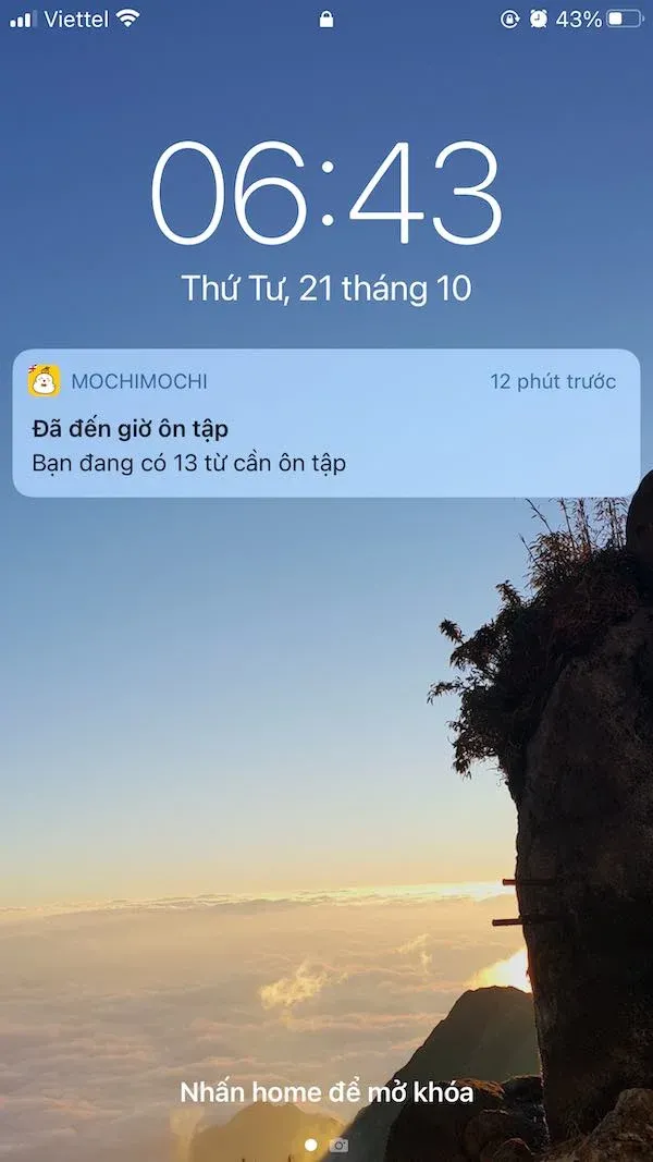 Thông báo nhắc nhở ôn tập từ vựng của MochiVocab