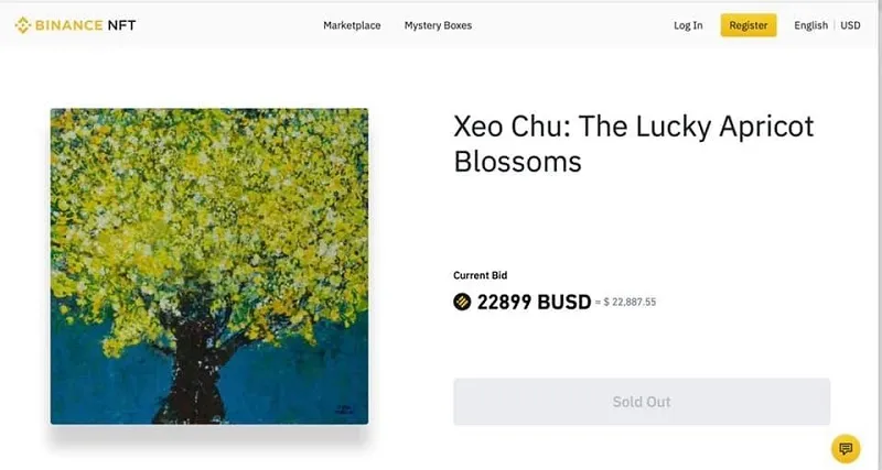 Tác phẩm Hoa mai may mắn của họa sĩ Xèo Chu trên sàn Binance NFT