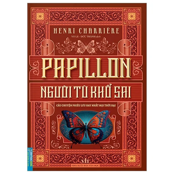 Bìa sách Papillon Người Tù Khổ Sai bìa cứng PDF của Henri Charrière, hình ảnh con bướm và người tù