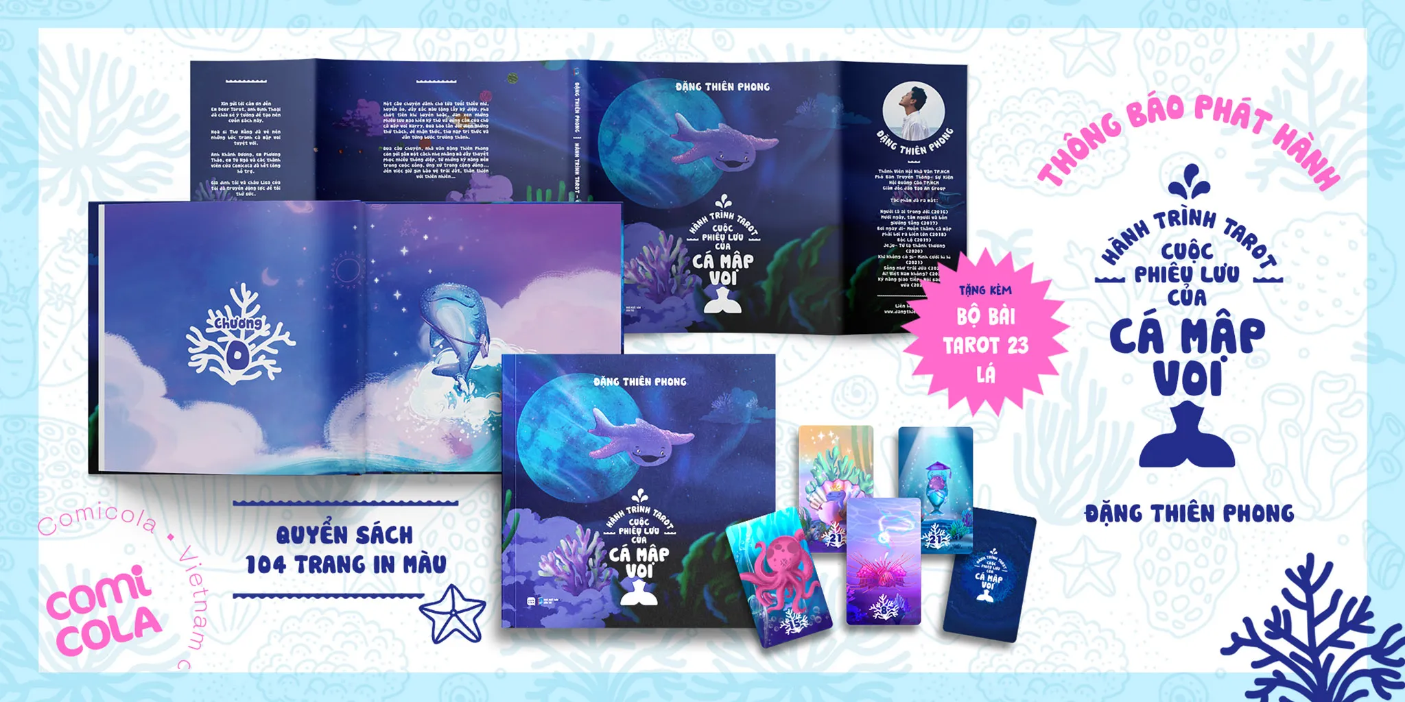 Banner giới thiệu Bộ sách Hành trình Tarot - Cuộc phiêu lưu của Cá Mập Voi PDF cùng bộ bài đi kèm
