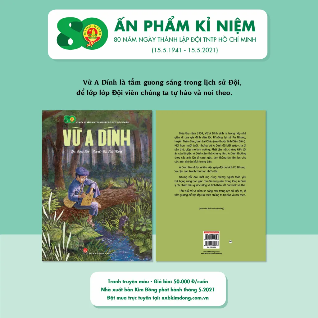 Bìa sách Vừ A Dính tranh truyện màu kỷ niệm 80 năm ngày thành lập Đội