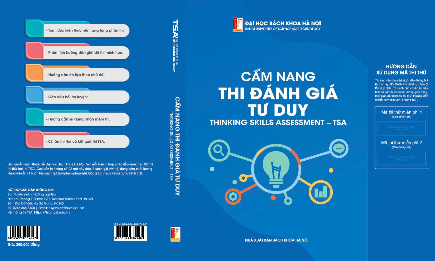Bìa sách Cẩm nang thi Đánh giá tư duy TSA - tài liệu hướng dẫn ôn tập chính thức từ ĐHBKHN