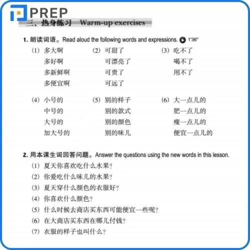 Bài tập khởi động trong tài liệu luyện nghe tiếng Trung cấp tốc PDF