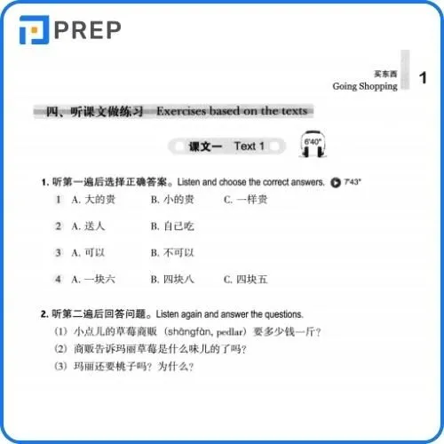 Dạng bài tập luyện nghe dựa vào văn bản sách tiếng Trung cấp tốc PDF