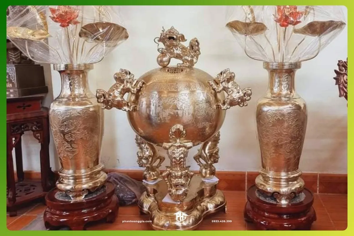 Đỉnh Thất Lân Vờn Cầu bằng đồng vật phẩm phong thủy thu hút tài lộc cho người mệnh Kim