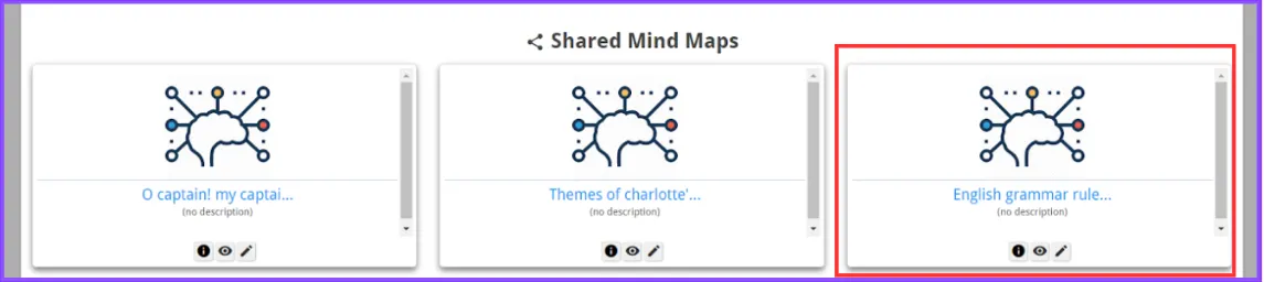 Mục 'Shared Mind Maps' nơi học viên xem các sơ đồ tư duy được chia sẻ