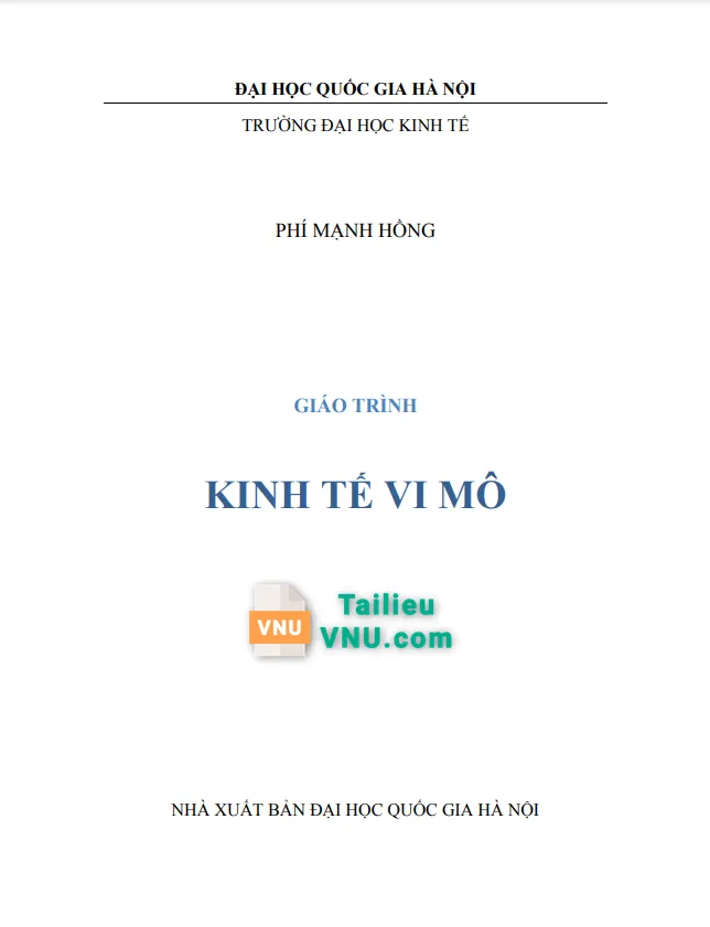 Bìa sách giáo trình Kinh tế Vi mô của PGS.TS Phí Mạnh Hồng từ UEB, một nguồn tài liệu giá trị cho người tìm kiếm sách kinh tế vi mô pdf.