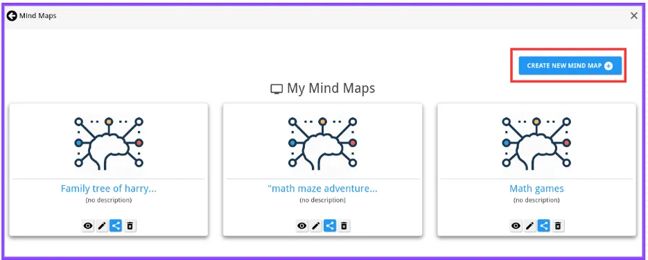 Nút 'Create New Mind Map' để bắt đầu tạo sơ đồ tư duy mới