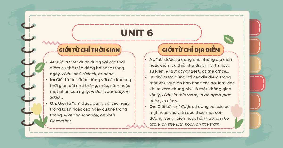 Giới từ chỉ thời gian và nơi chốn tiếng Anh lớp 7 Global Success PDF