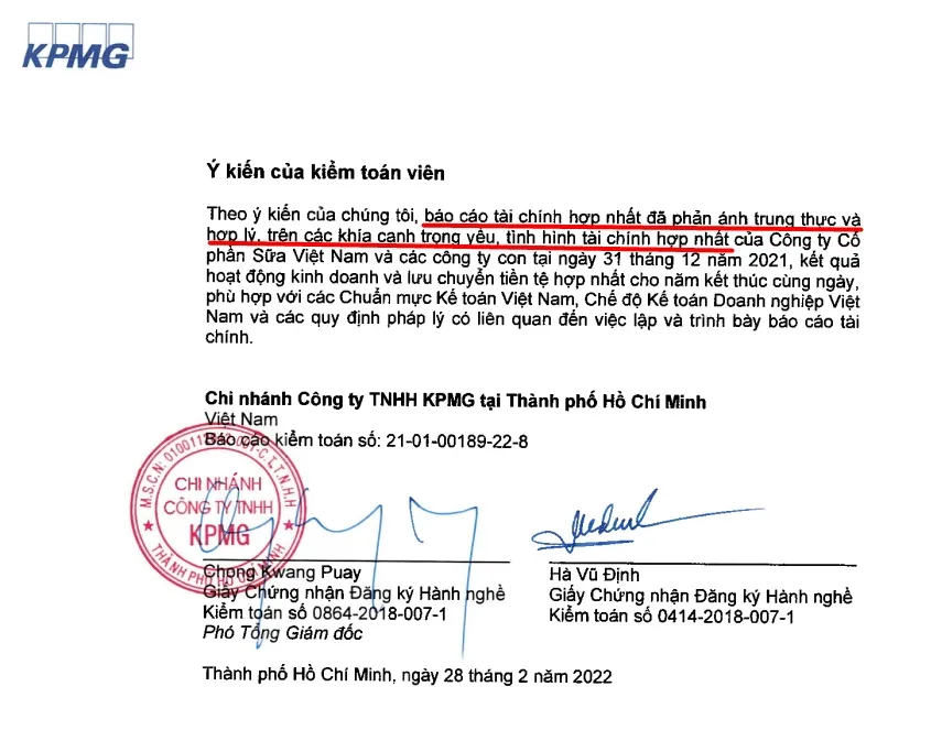 Ví dụ về ý kiến chấp nhận toàn phần trong báo cáo kiểm toán, có dòng chữ &quot;...đã phản ánh trung thực và hợp lý, trên các khía cạnh trọng yếu...&quot;