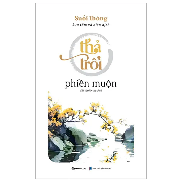 Bìa sách Thả Trôi Phiền Muộn PDF của tác giả Suối Thông với hình ảnh chiếc lá trôi trên dòng nước tĩnh lặng