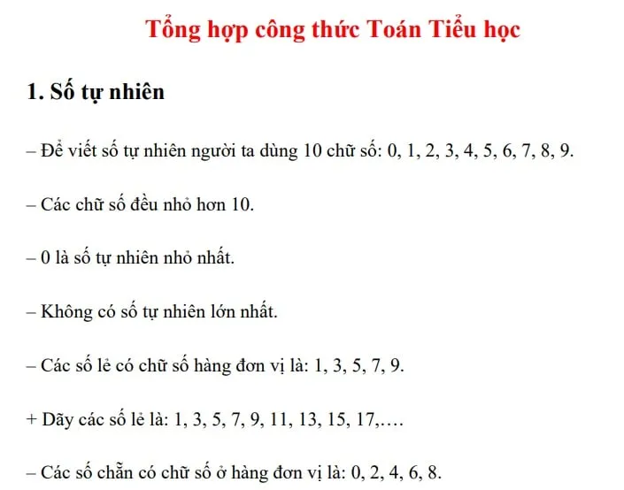 Tổng hợp công thức toán tiểu học trong sổ tay PDF