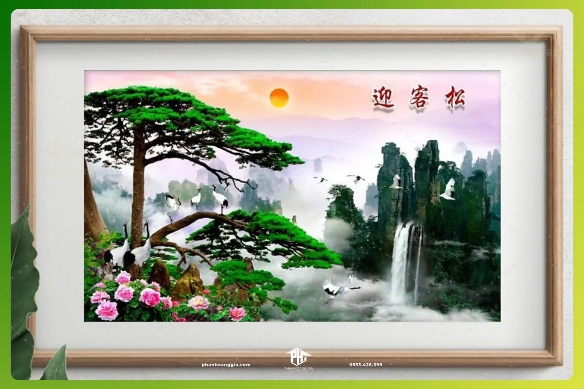 Tranh treo tường họa tiết cây cỏ, mang yếu tố Mộc sinh Hỏa vào phòng ngủ