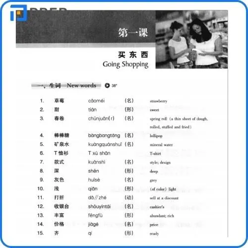 Ví dụ phần từ vựng trong sách luyện nghe tiếng Trung cấp tốc PDF
