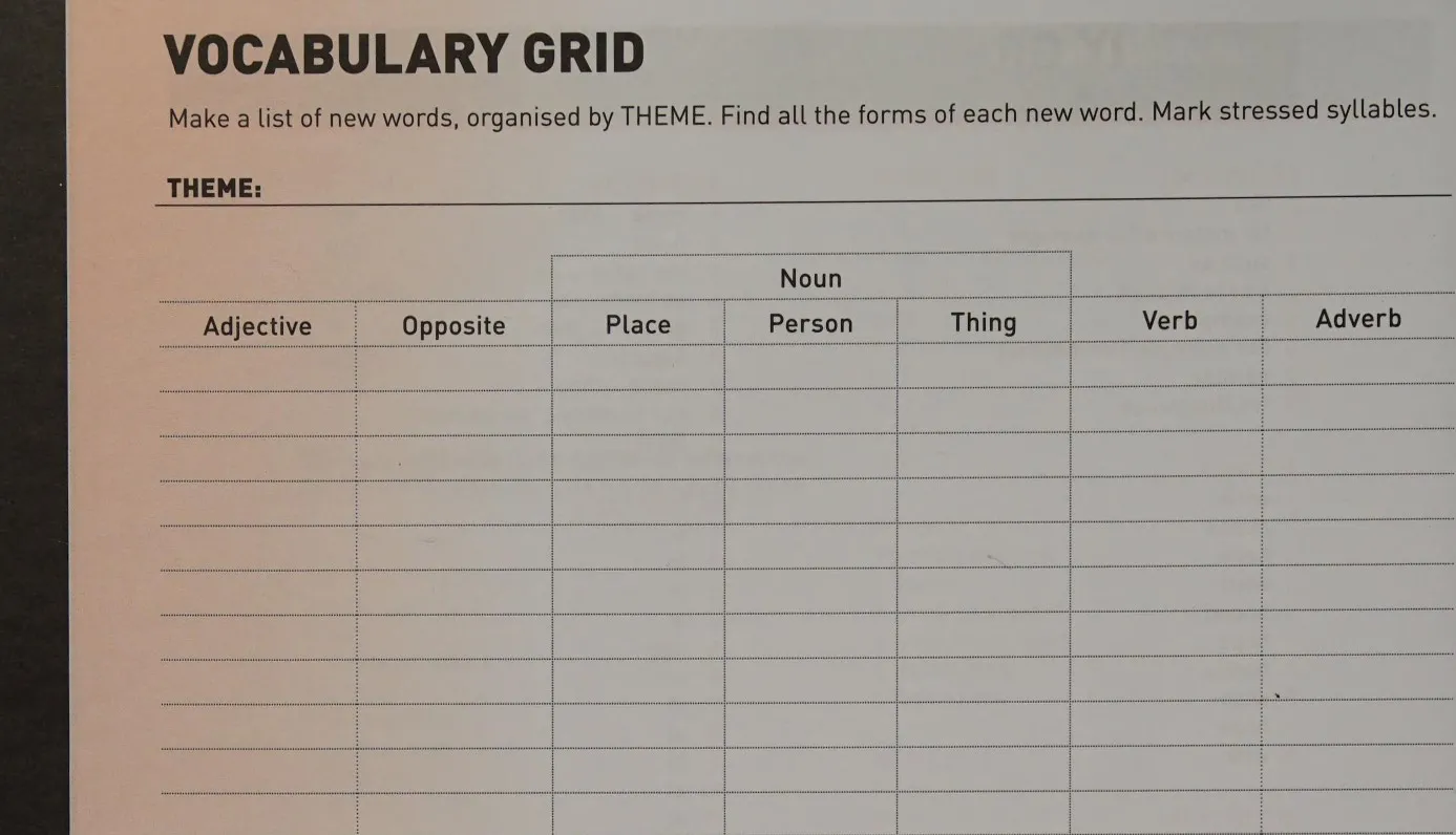Phần Vocabulary Grid trong sách IELTS Insearch Listening Speaking