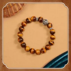 Vòng tay đá mắt hổ vàng nâu 10 li charm mix, vật phẩm phong thủy mệnh thổ tăng cường tự tin