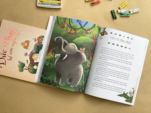 Bìa sách Đức Phật kể con nghe các tập 1 2 3 với hình ảnh minh họa Phật giáo và các em nhỏ
