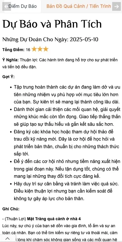 Biểu đồ bản đồ sao quá cảnh (transit chart) thể hiện vị trí các hành tinh hiện tại so với bản đồ gốc