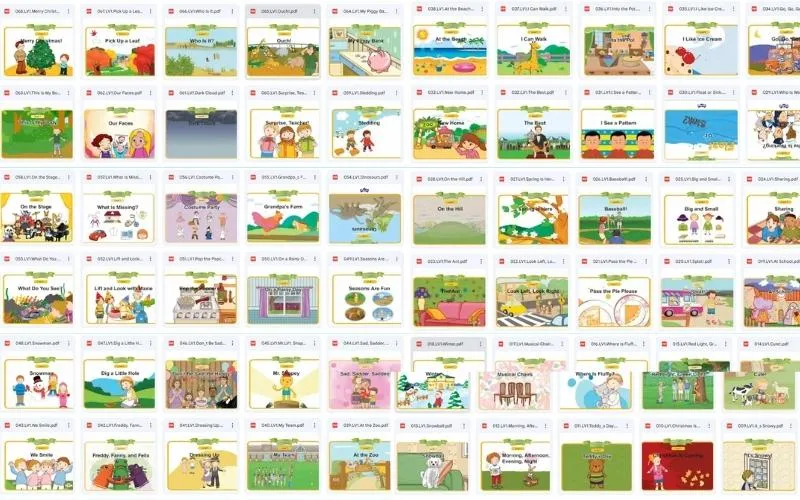 Trang truyện mẫu từ bộ sách Little Fox với hình ảnh minh họa sinh động cho bé học tiếng Anh