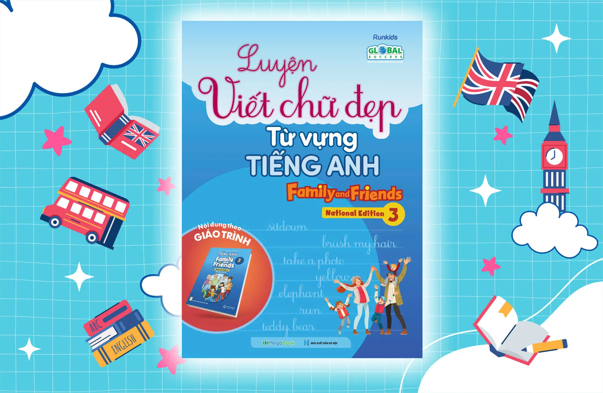 Trang sách Luyện viết chữ đẹp Family and Friends National Edition 1 PDF với hình ảnh minh họa từ vựng tiếng Anh bắt mắt cho trẻ.