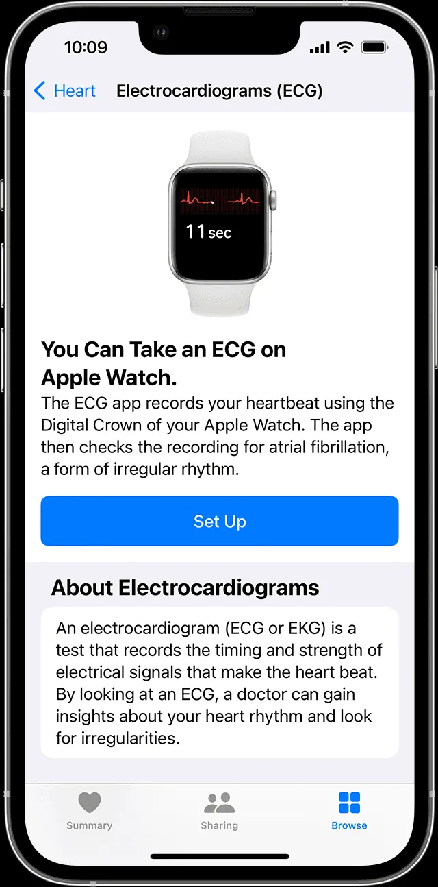 Thiết lập ứng dụng ECG trong ứng dụng Sức khỏe trên iPhone để theo dõi nhịp tim