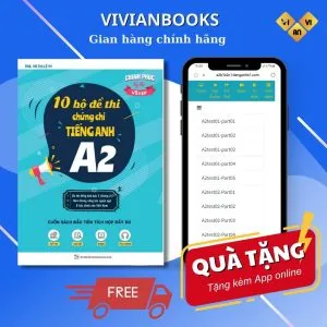 Bìa sách 10 bộ đề thi chứng chỉ tiếng Anh A2 PDF giúp chinh phục VSTEP